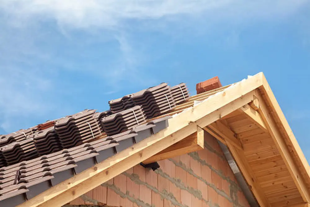 New roof tiles stacked on under-construction Ottawa home